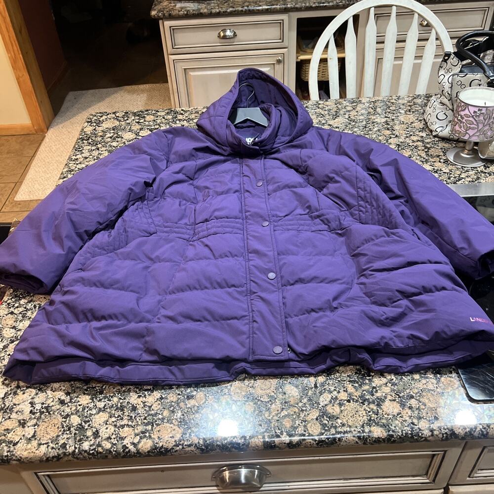 Lands End 3X Plus Purple Puffer Jacket With Hood And Pockets